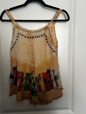 Shoreline Yellow Tie-Dye Boho Spaghetti Strap Tank